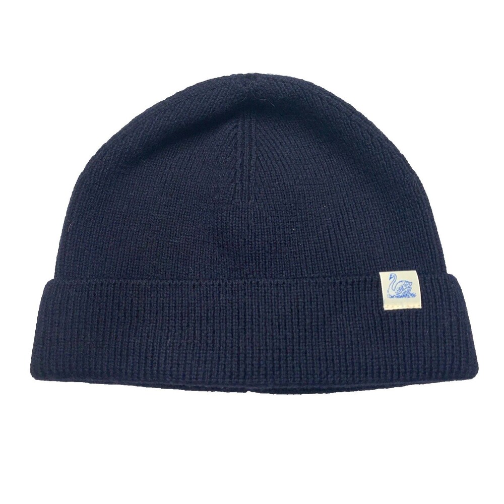 Merz b Schwanen Good Basics Ribbed Virgin Wool Beanie Dark Navy Watch Cap